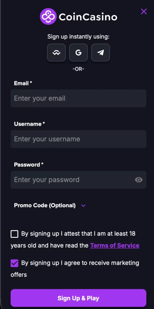 How to Register at CoinCasino